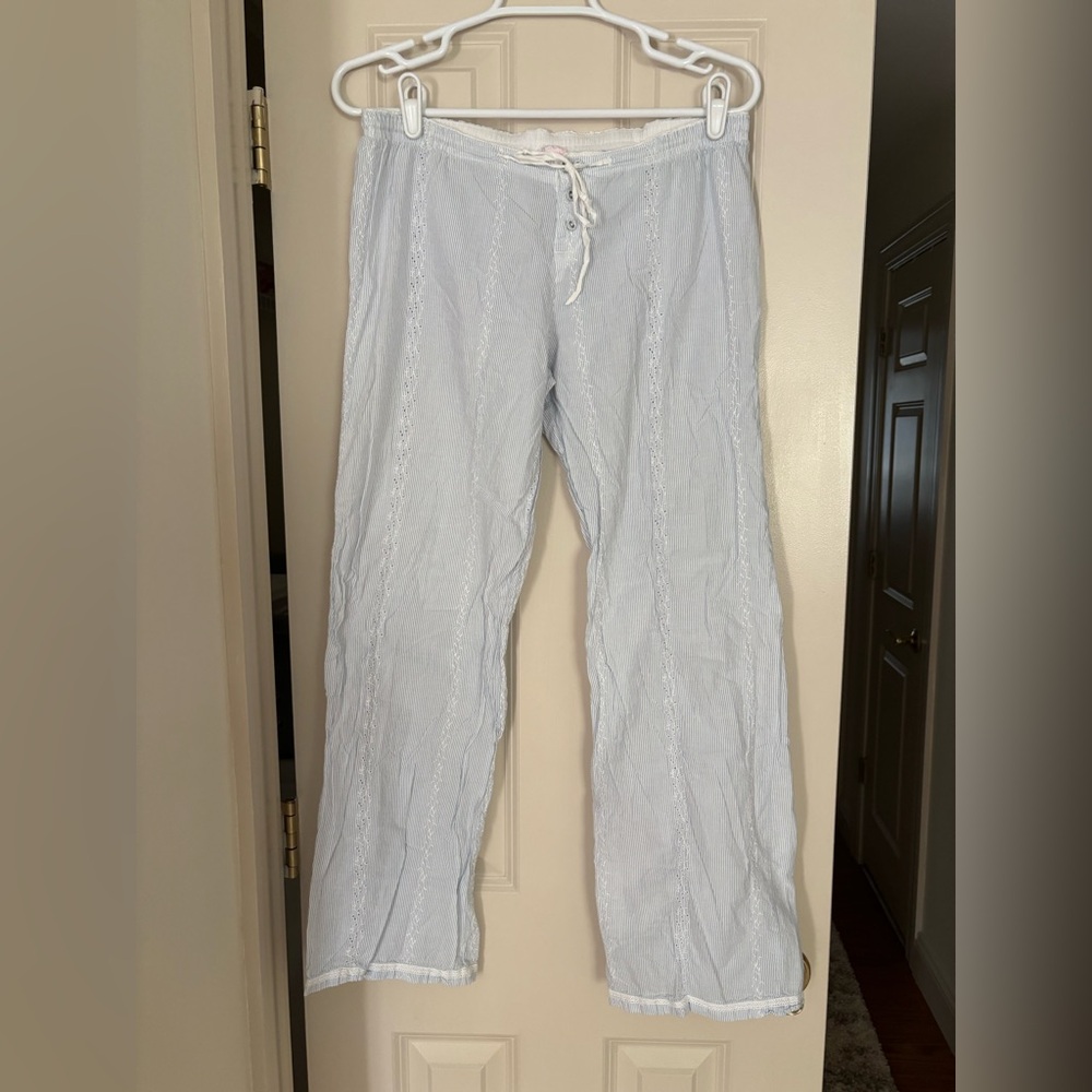Victoria’s Secret Angels Blue & White Pinstripe Pajama Pants – Crochet Detail